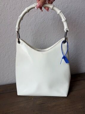 Gucci White Patent Bamboo Shoulder Bag